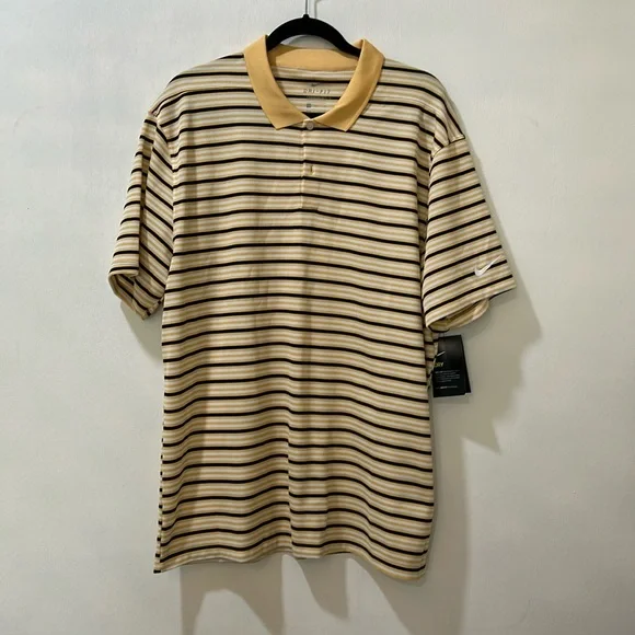 NIKE MENS POLO SHIRT DRY FIT SHORT SLEVEE GOLD STRIPED BLACK SZ XL NEW - Picture 1 of 11
